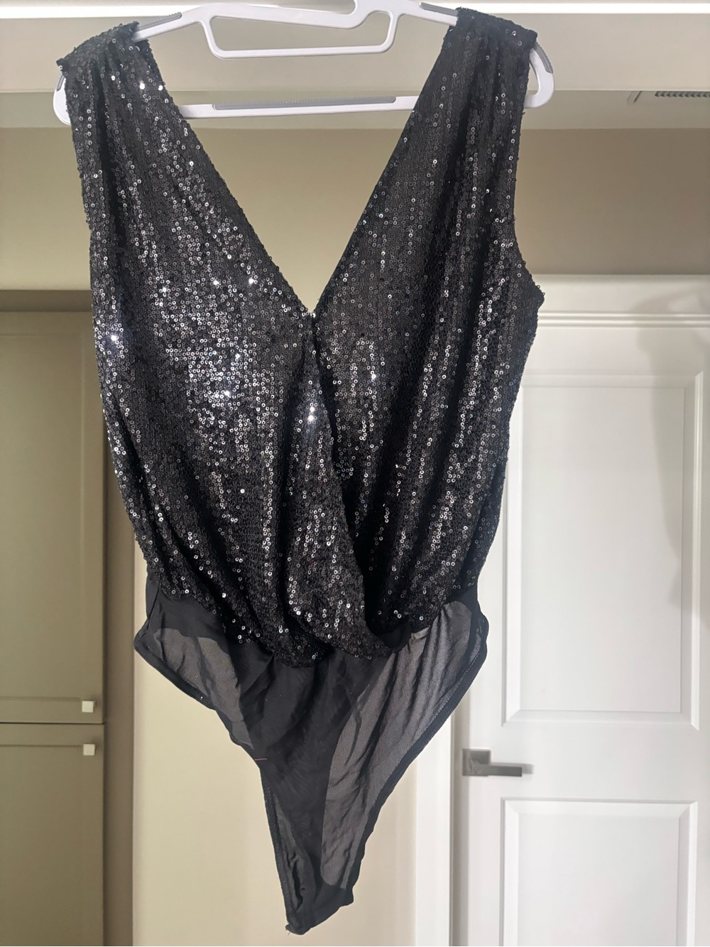 Black Sequin V-Neck Bodysuit
